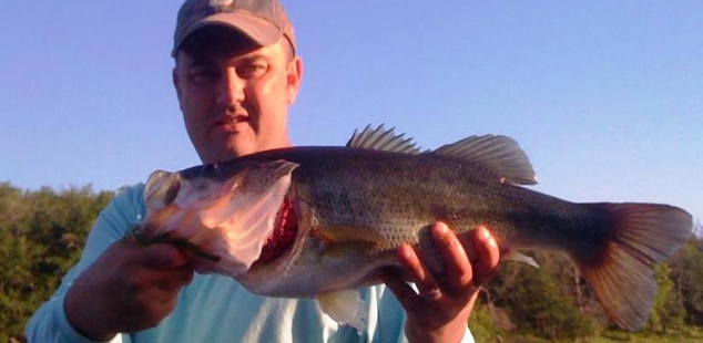 Kevin Sweet holds his birthday gift from his father. An 8 pounder caught at San Saba Waco Creek Ranch. Happy Birthday indeed!